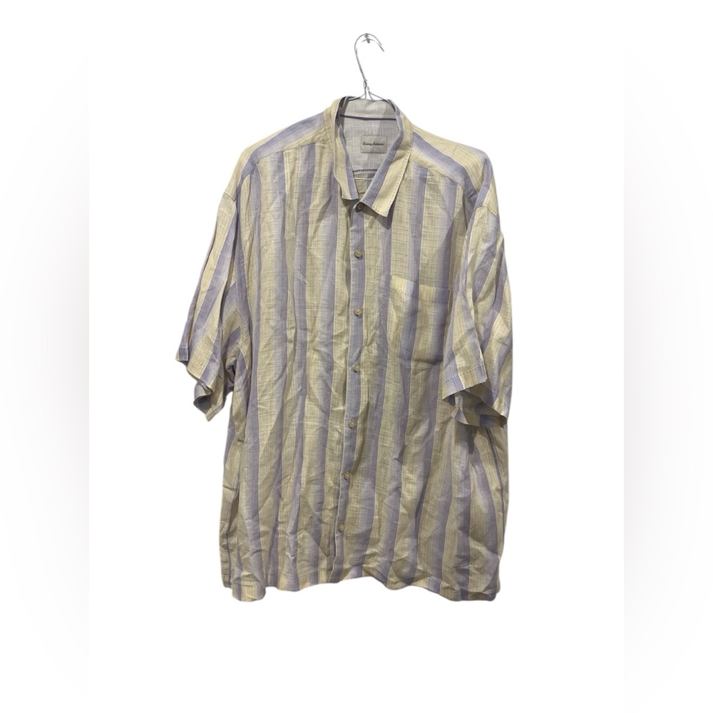 Tommy Bahama Men’s Size 3XB 100% Linen Purple Yellow Striped Beach‎ EUC